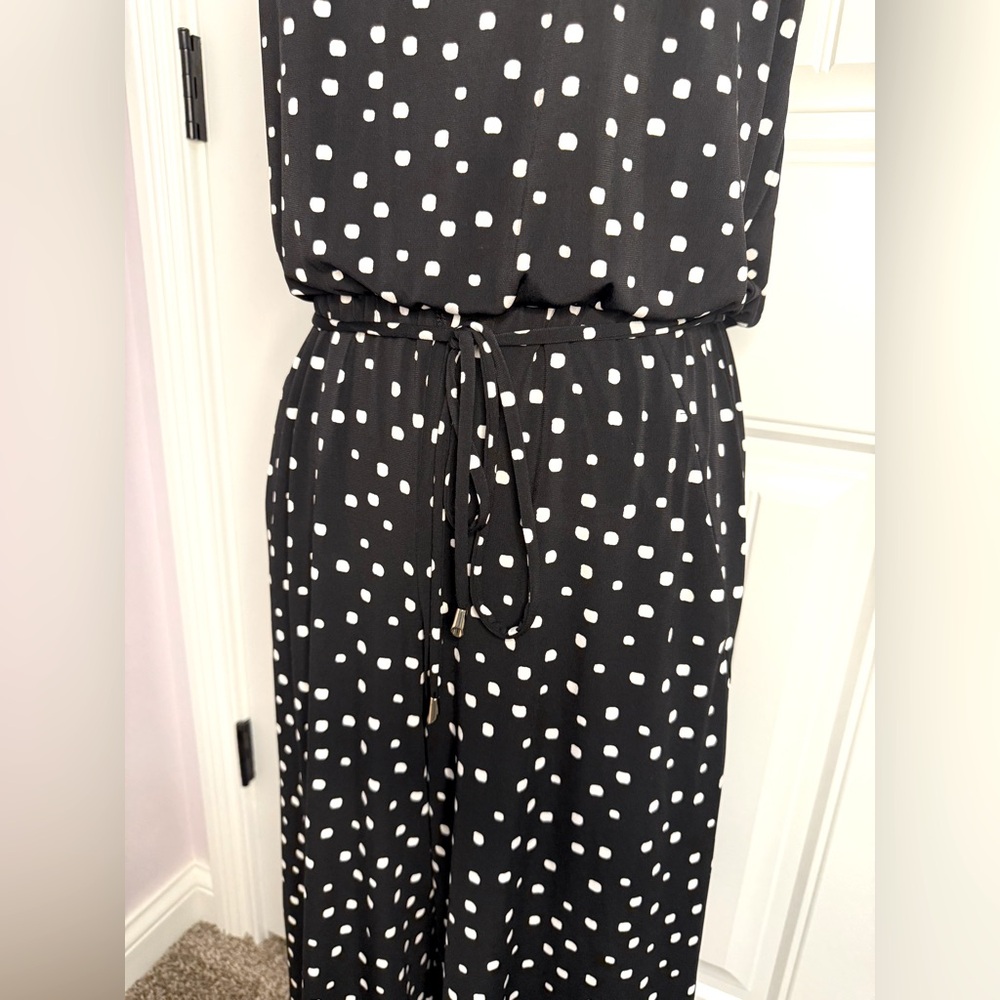 London Times Black and White Polka Dot Pant Romper Halter - Picture 5 of 10